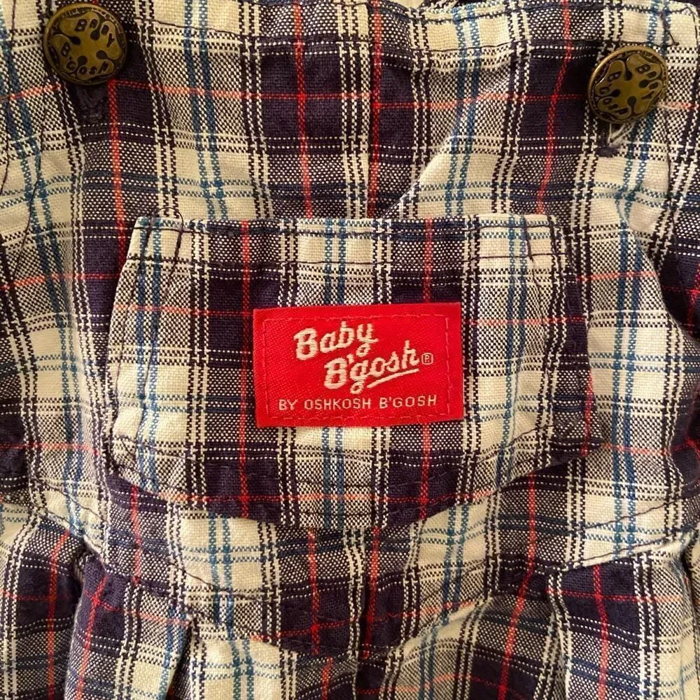 Vintage Oshkosh B'gosh Blue Plaid Overalls USA Vestbak Boys Size 18 Months